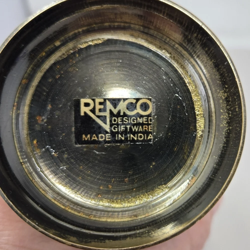 Remco Brass Black & Gold Decorative Vase Etched Gift Ware Trumpet Opening Decor
